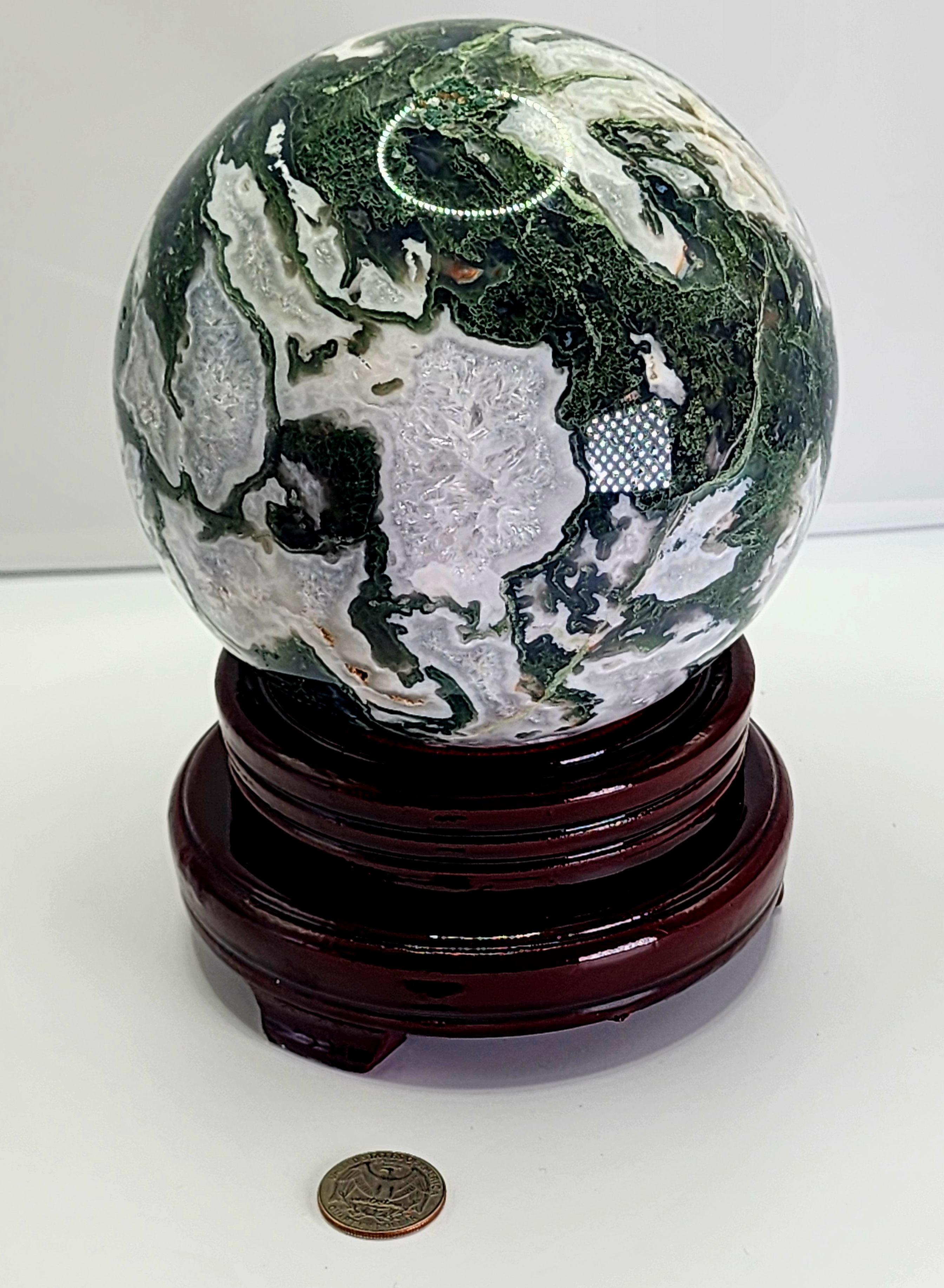 Moss agate sphere, large sphere, moss agate